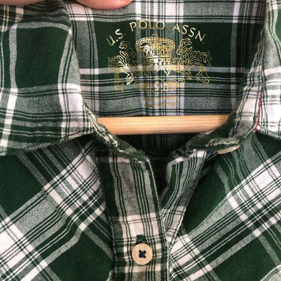 US Polo Assn Green Plaid Button Button Down Shirt Top Western Country Cottage - Picture 3 of 7